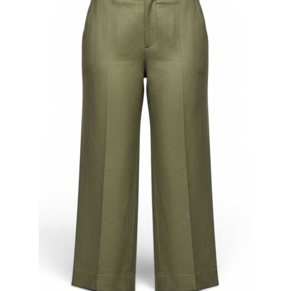 J.Jill Crop Pants Women 14 Olive Green Linen Blend Stretch Casual Trousers